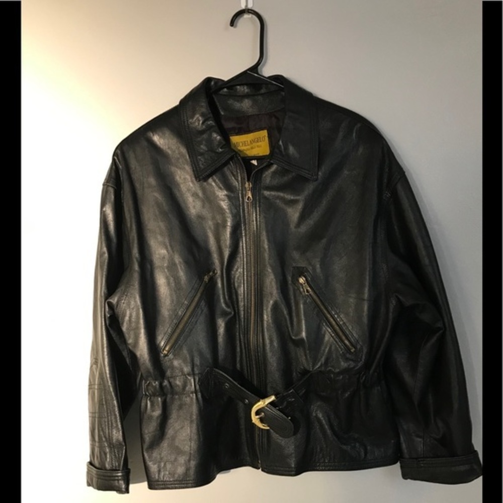 Michelangelo Black Leather Zip Up Jacket